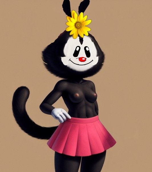 ai_generated animaniacs dot dot_warner furry gloves pink_skirt skirt toon topless topless_female warner_brothers yellow_flower