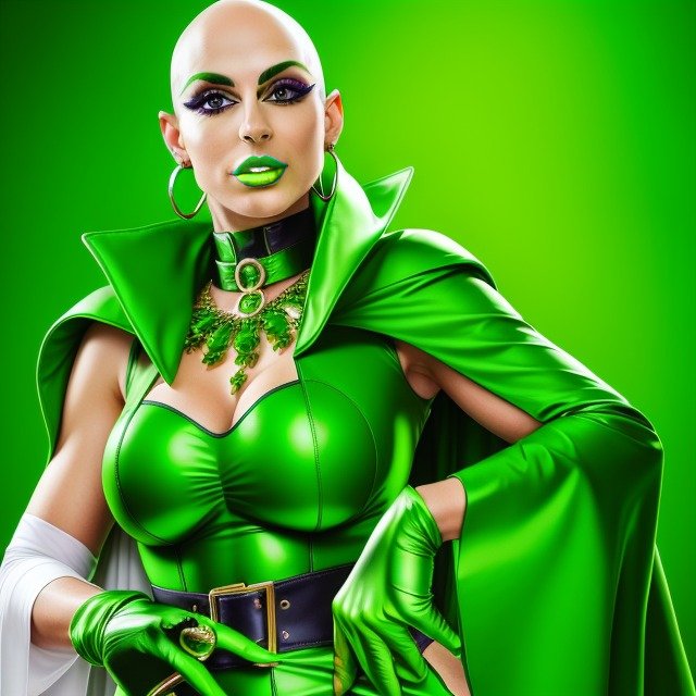 ai_generated bald bald_female bald_woman frosting.ai green_outfit marvel marvel_comics moondragon superheroine