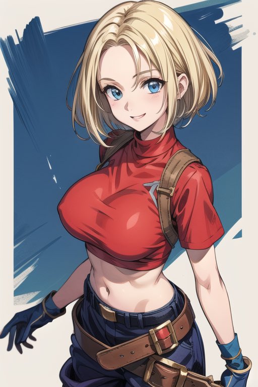 1girls ai_generated belt big_breasts blonde_hair blue_eyes blue_mary clothed female fuck_ai gloves jeans king_of_fighters light-skinned_female light_skin nipple_bulge nipples_visible_through_clothing pants red_shirt shirt short_hair tight_clothing