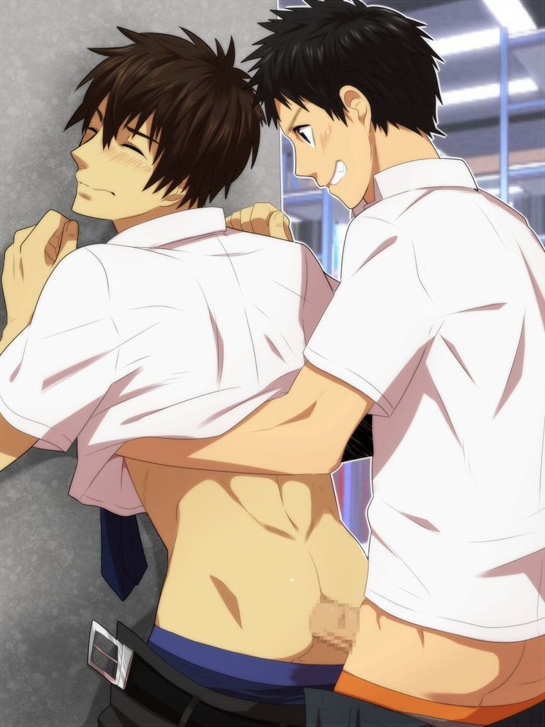 2boys against_wall anal ass belt color digital_media_(artwork) erection gay male male/male multiple_boys necktie pants_down penetration penis resfrio school school_uniform sex smile student yaoi