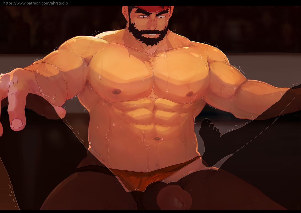 2boys abs ahrstudio bara beard gay headband muscle nude pecs penis ryu_(street_fighter) sex solo_focus street_fighter sweat yaoi