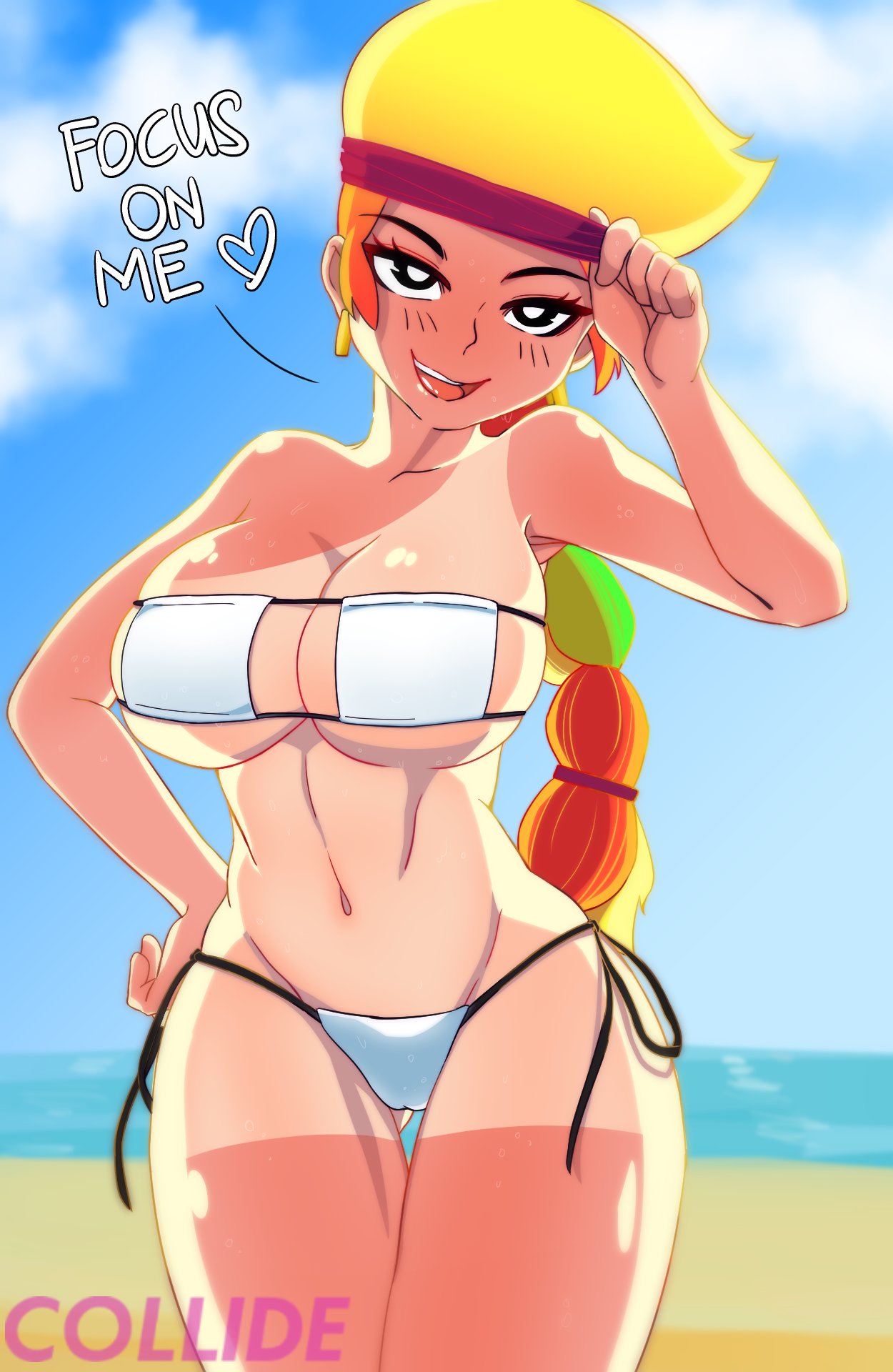 amber_(brawl_stars) big_breasts bikini brawl_stars cameltoe orange_hair tan_lines tanned