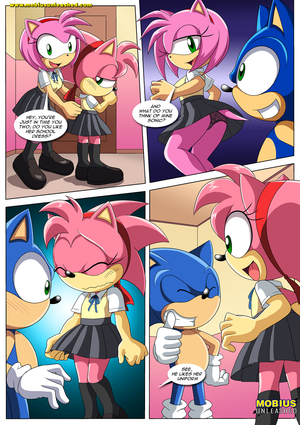 2boys 2girls amy_rose anthro ass bbmbbf classic_amy_rose classic_and_modern_love_(comic) classic_sonic comic female male male/female mobian_(species) mobius_unleashed palcomix sega sonic_(series) sonic_the_hedgehog sonic_the_hedgehog_(series)