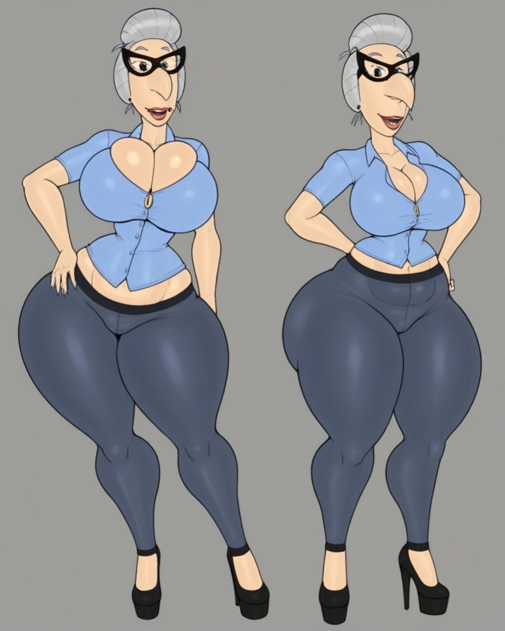 ai_generated borednlonely bottom_heavy cleavage clothed curvaceous curvy female female_only glasses grey_hair high_heels hourglass_figure huge_ass huge_breasts jimmy_neutron_boy_genius large_breasts mature_female ms._fowl nickelodeon no_bra older_female revealing_clothes school teacher thick_ass thick_legs thick_thighs tight_clothing ugly_female voluptuous winifred_fowl