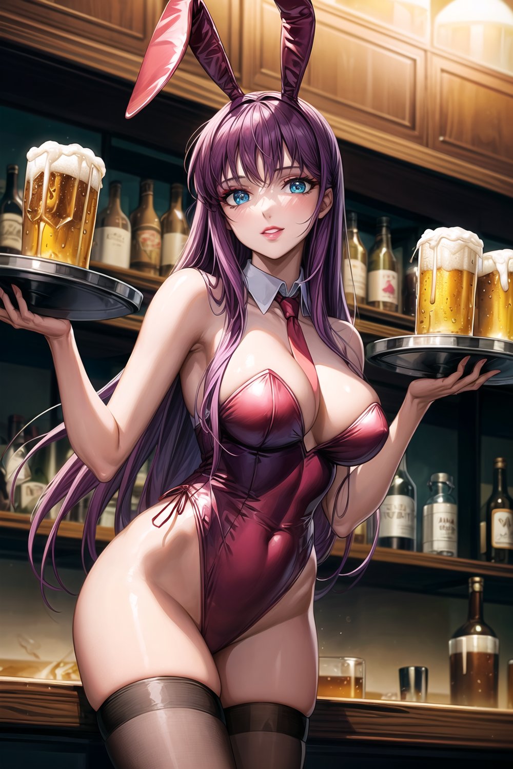 1girls ai_generated ass ass_focus athena_(saint_seiya) bar beer beer_bottle beer_mug big_ass big_butt bottles breasts bunny_costume bunny_ears bunny_girl bunnysuit deity eyebrows eyelashes female female_focus female_only goddess grabbing legs light-skinned_female light_skin lips long_hair looking_at_viewer purple_hair saint_seiya saori_kido shounen_jump solo solo_female solo_focus teeth thighhighs thighs voluptuous voluptuous_female