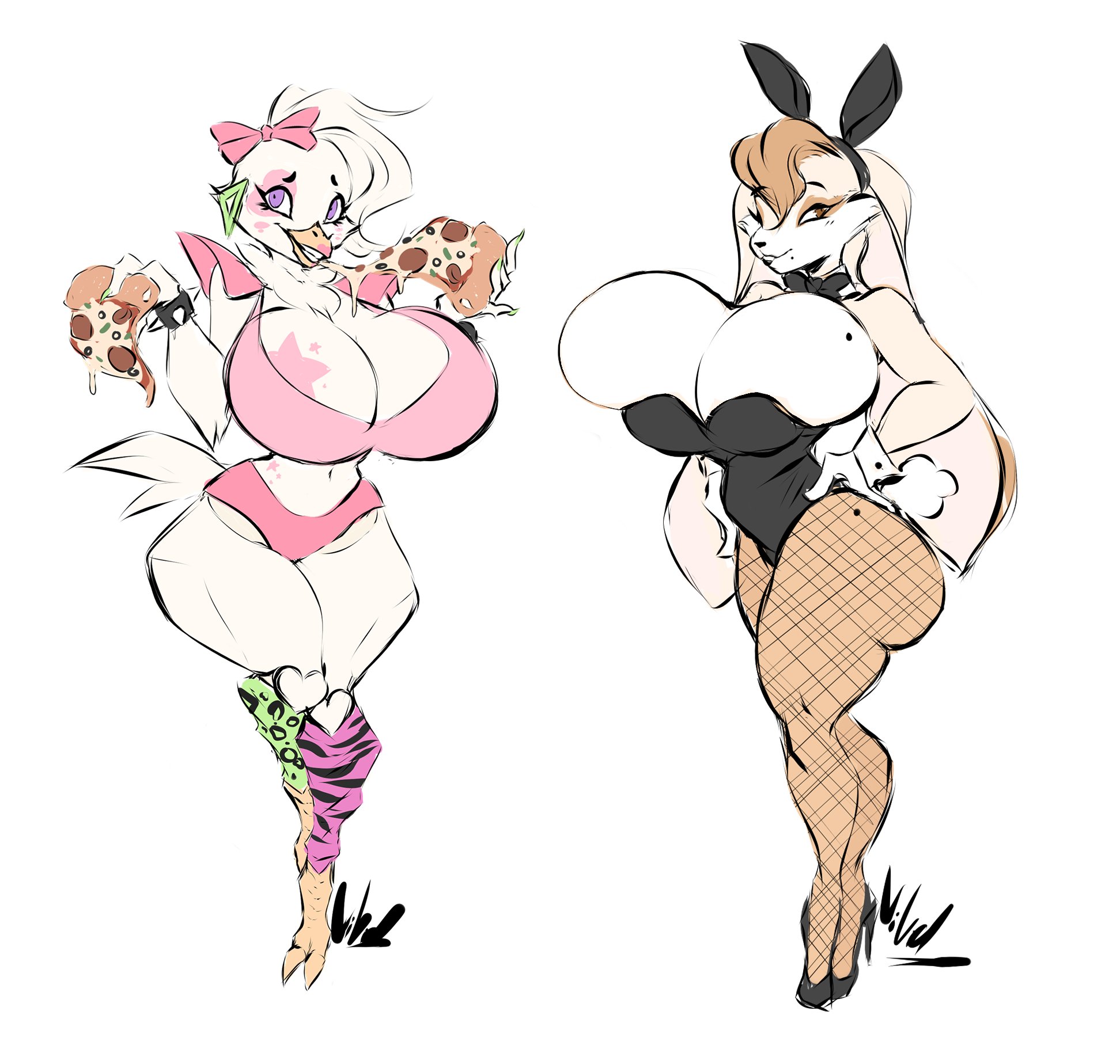 2girls, big breasts, breasts, bunny girl, bunnysuiy, dullvivid, eating, female, female only, five nights at freddy's, five nights at freddy's: security breach, furry, glamrock chica (fnaf), mature female, milf, mommy, pizza, scottgames, sega, smile, sonic (series), sonic the hedgehog (series), vanilla the rabbit