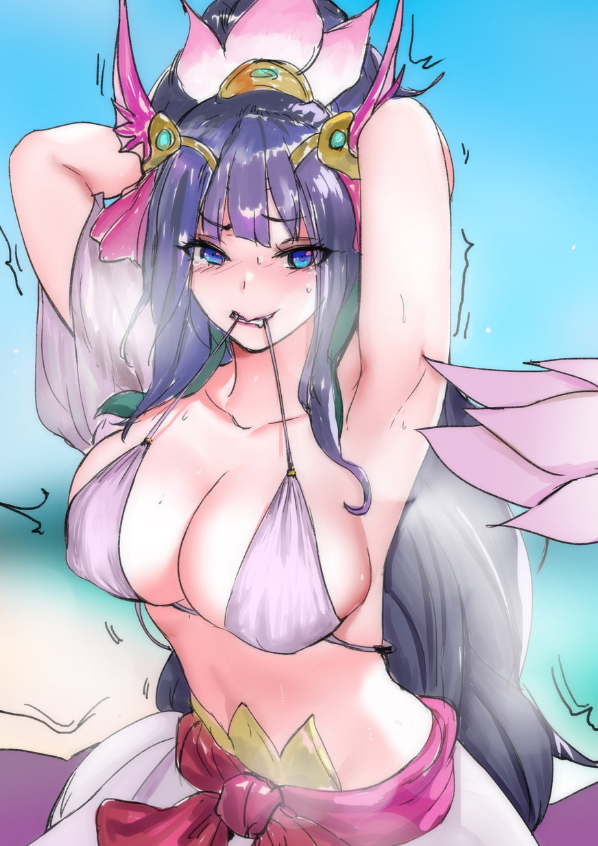 armpits arms_behind_head bikini_top huge_breasts immortal_journey_series league_of_legends nami_(league_of_legends) pd splendid_staff_nami