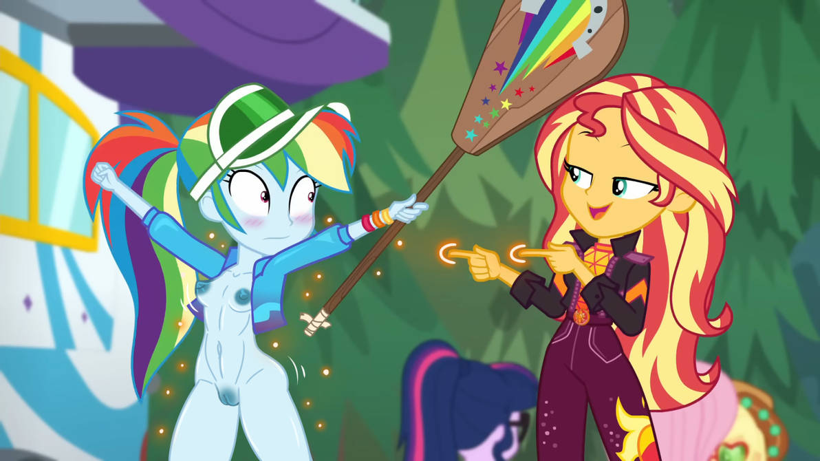 blush blush breasts embarrassed embarrassed_nude_female equestria_girls female my_little_pony pussy rainbow_dash_(mlp) space_goblin sunset_shimmer