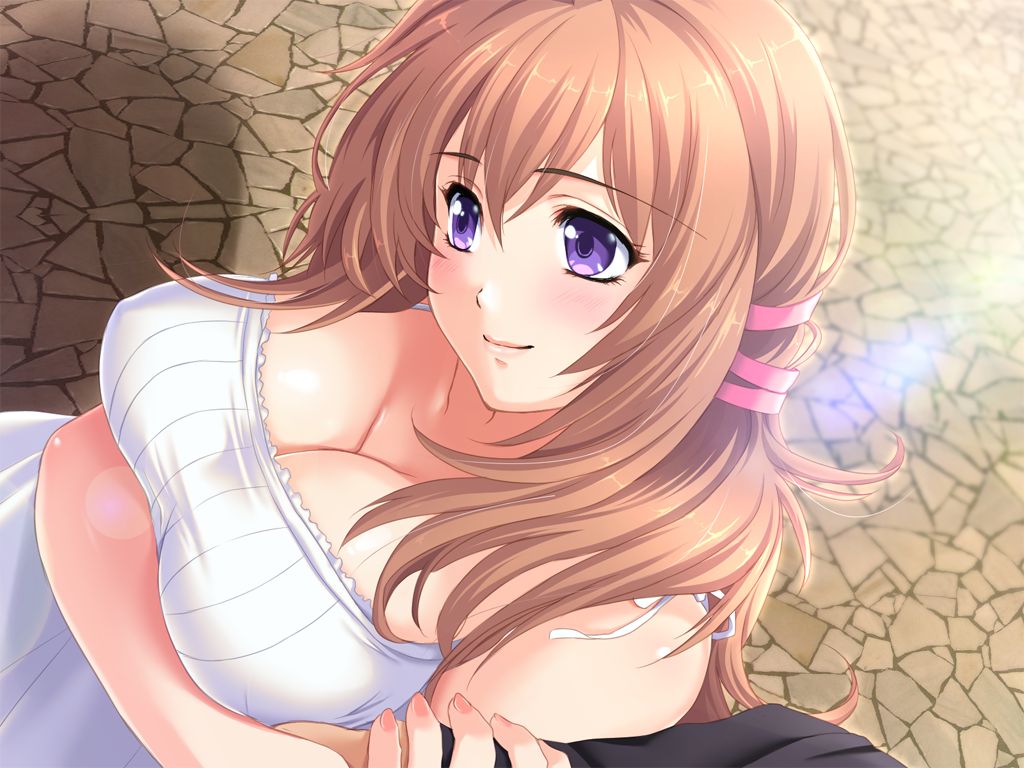 1boy 1boy1girl 1girls big_breasts breasts cleavage closed_mouth clothed_female clothed_male clothed_male_clothed_female dress female game_cg happy_ending huge_breasts inami_mashiro large_breasts long_hair long_orange_hair male male/female no_sex ole-m open_eyes orange_hair purple_eyes saimin_class white_dress