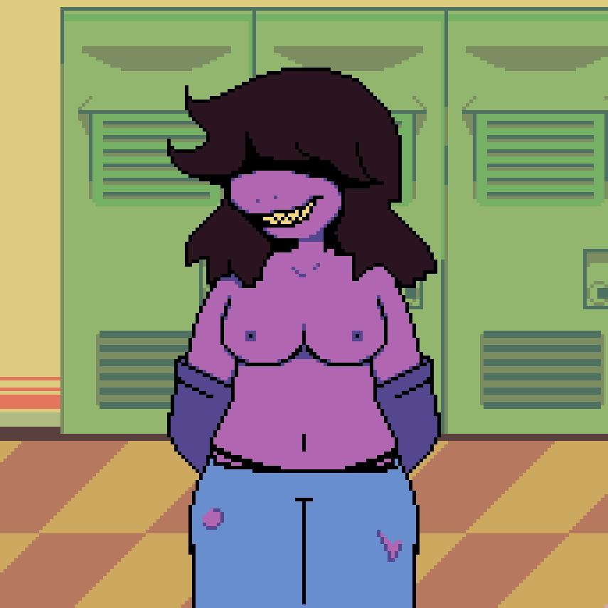 ddeter398278 deltarune pixel_art sole_female solo solo_female solo_focus susie_(deltarune) topless undertale_(series)