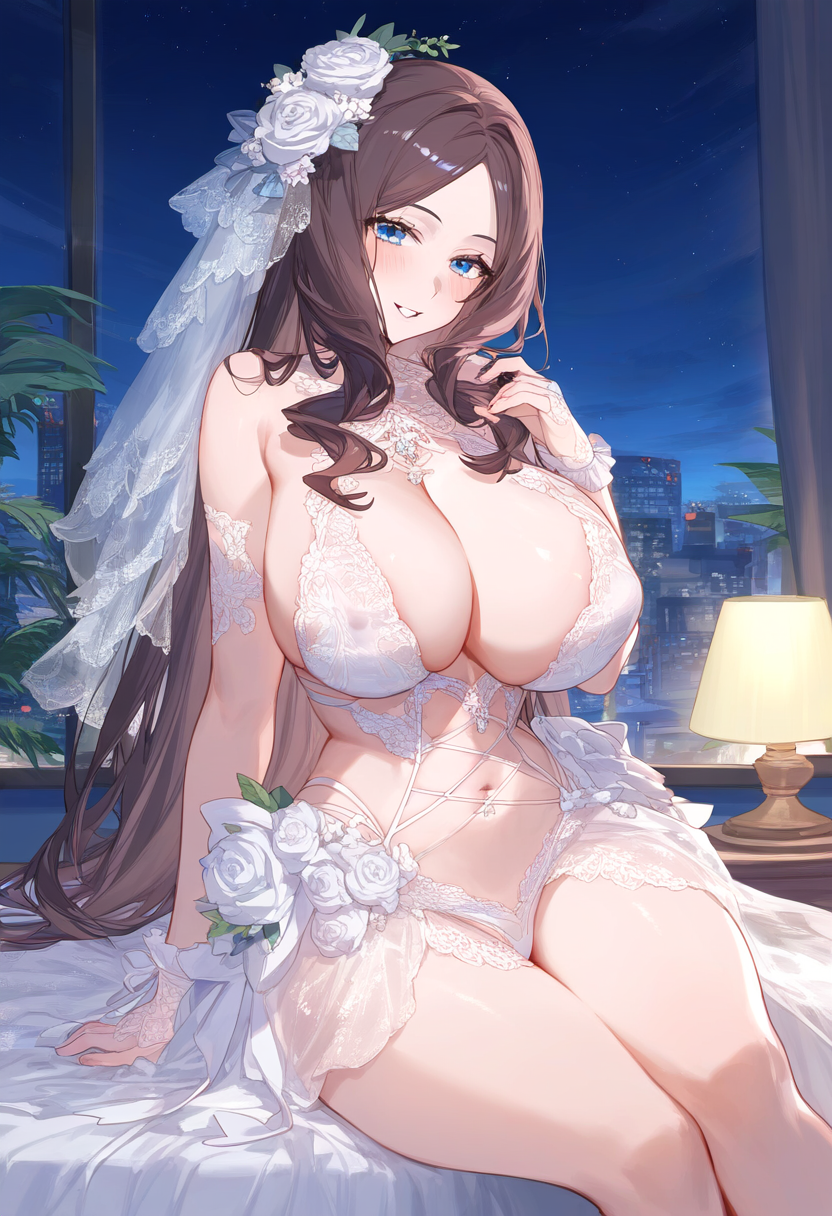 1girls ai_generated big_breasts blue_eyes breasts brown_hair fate/grand_order fate_(series) female female_focus huge_breasts large_breasts leonardo_da_vinci_(fate) leonardo_da_vinci_(fate/grand_order) mature_female milf thick_thighs thighs wedding_dress wedding_veil