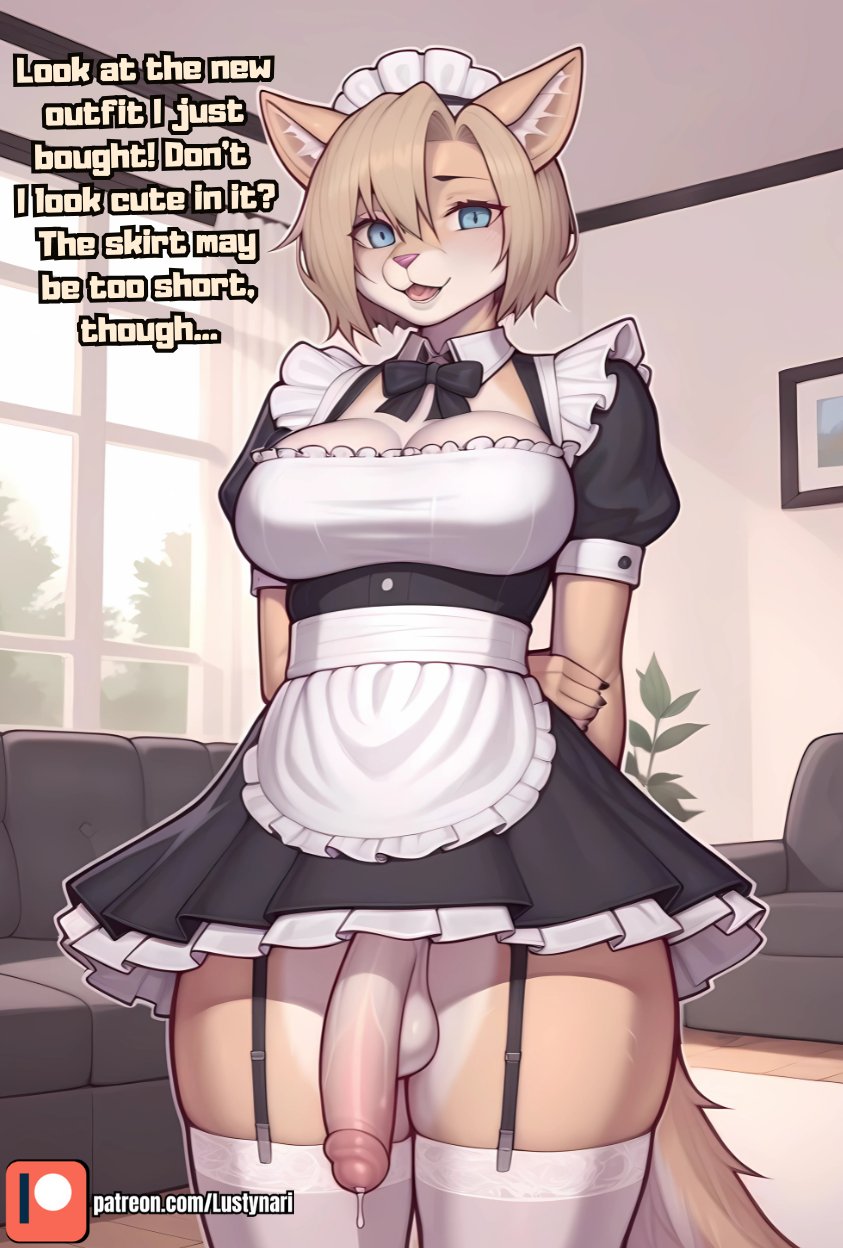 1anthro 1furry 1futa ai_generated anthro anthro_futa big_breasts curvy curvy_figure dialogue dickgirl english_text furry furry_ears furry_only futa_only futadom futanari looking_at_viewer lustynari maid maid_outfit maid_uniform solo solo_focus solo_futa talking_to_viewer thick thick_ass thick_legs thick_penis thick_thighs veins veins_on_dick veiny veiny_penis