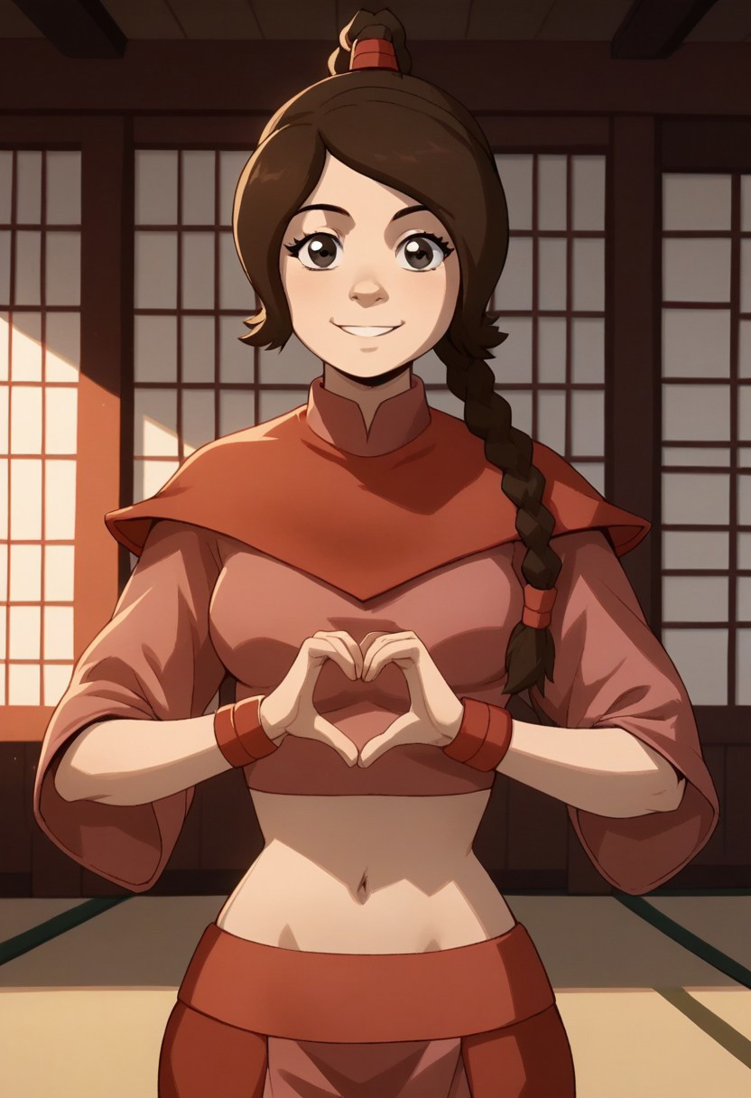 ai_generated avatar_legends avatar_the_last_airbender bigmic145 braided_ponytail brown_hair cute heart looking_at_viewer nickelodeon nicktoons tied_hair ty_lee