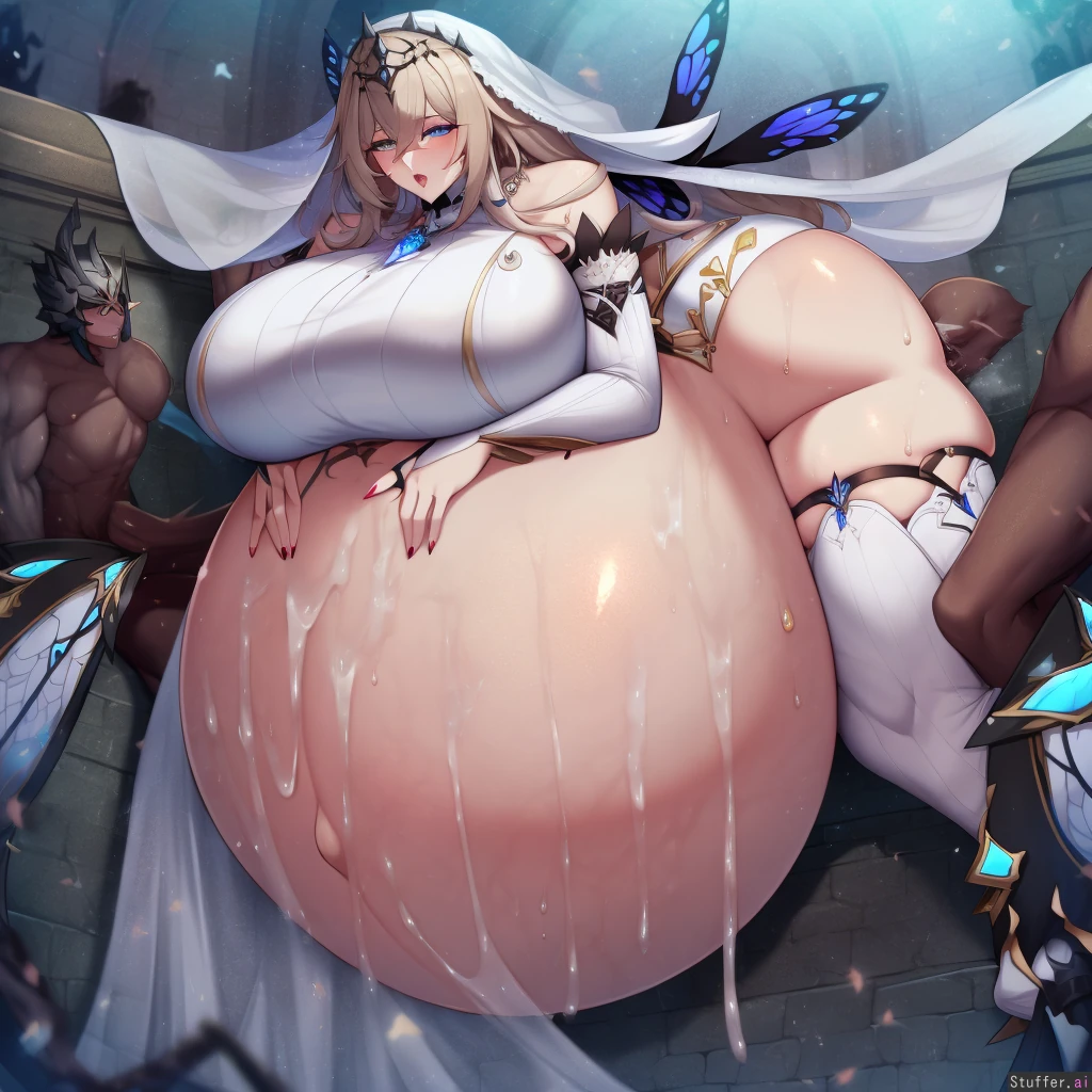 ai_generated aponia_(honkai_impact) ass_grab belly_expansion big_ass big_belly big_breasts cum_in_pussy cumflated_belly cumflation cumshot dark-skinned_male honkai_(series) honkai_impact_3rd huge_ass huge_belly huge_breasts lying_on_belly lying_on_stomach massive_belly massive_breasts massive_butt simplemenofculture