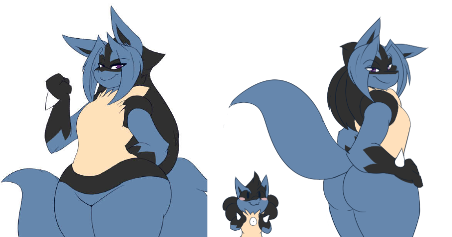 ass big_ass breasts bubble_butt dart(dewwydartz) dewwydarts dewwydartz female female_focus flat_chest furry grin hands_on_ass hourglass_figure huge_ass lucario may_(dewwydartz) pear_shaped pear_shaped_female pokemon pokemon_(species) smug tail thick_thighs wide_hips