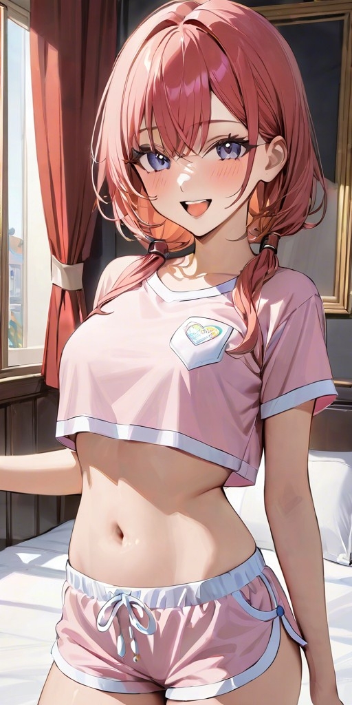 1girls adorable ai_generated bed bed_sheet bedroom belly belly_button blush blush blushing_female commentary_request crop_top cute dolphin_shorts female female_focus female_only girl girly hair hair_between_eyes happy happy_female in_love in_love_with_viewer innocent lia_the_busty_redhead midriff original original_character petite pillow pink_clothing purple_eyes pyjamas red_hair self_upload shorts skinny slim solo solo_female solo_focus sweet tagme teenage_girl teenager twintails window