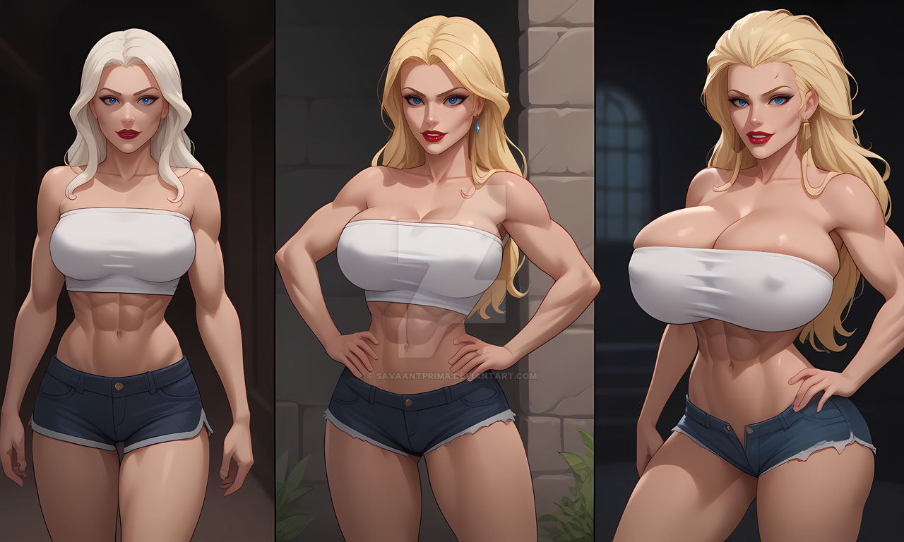 ai_generated areola_slip big_lips bimbo bimbofication choker dress_shirt female large_breasts mini_skirt miniskirt narrow_waist round_breasts shiny_skin thick_thighs thigh_gap transformation transformation_sequence wide_hips