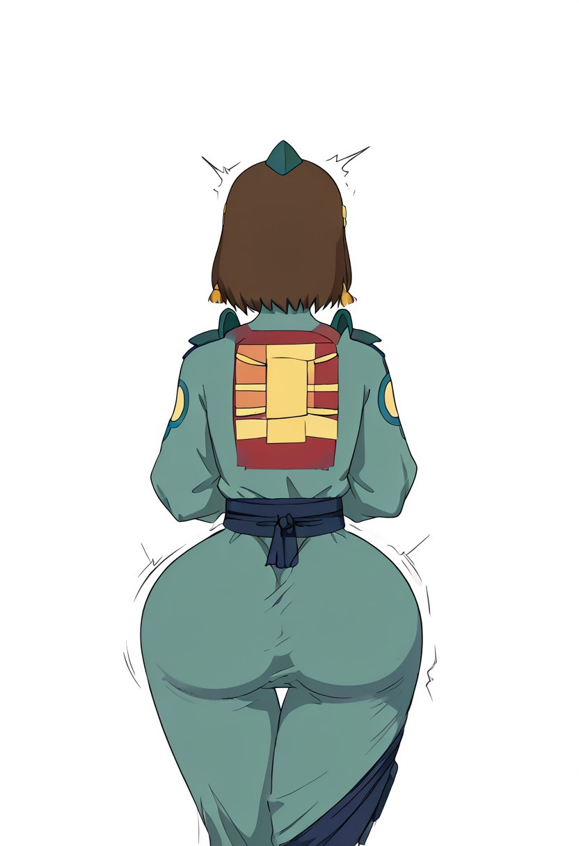 1girls ai_generated avatar_legends avatar_the_last_airbender back_view bubble_ass bubble_butt earth_kingdom female female_only flat_colors fully_clothed hourglass_figure round_butt simple_background suki