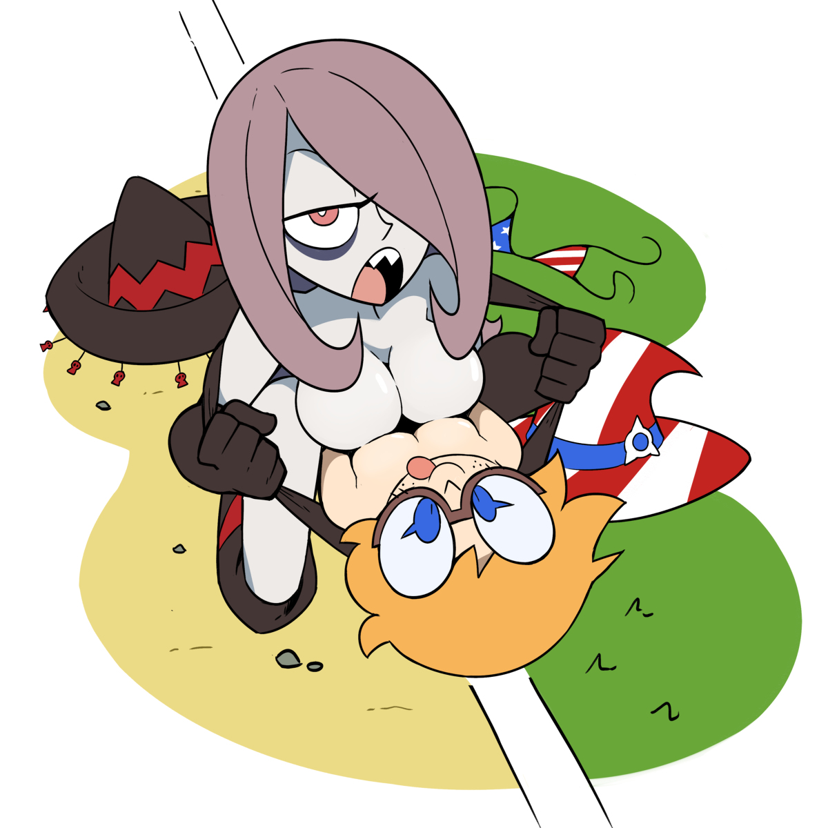 2girls, 4th of july, bikini, breasts, breasts frottage, female, glass, little witch academia, looking up, lotte jansson, miscon, multiple females, multiple girls, naked, straight hair, studio trigger, sucy manbavaran, yuri