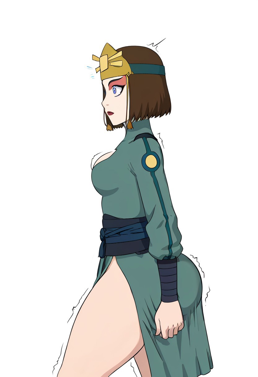 1girls ai_generated avatar_legends avatar_the_last_airbender bubble_butt earth_kingdom female flat_colors hourglass_figure side_view simple_background suki