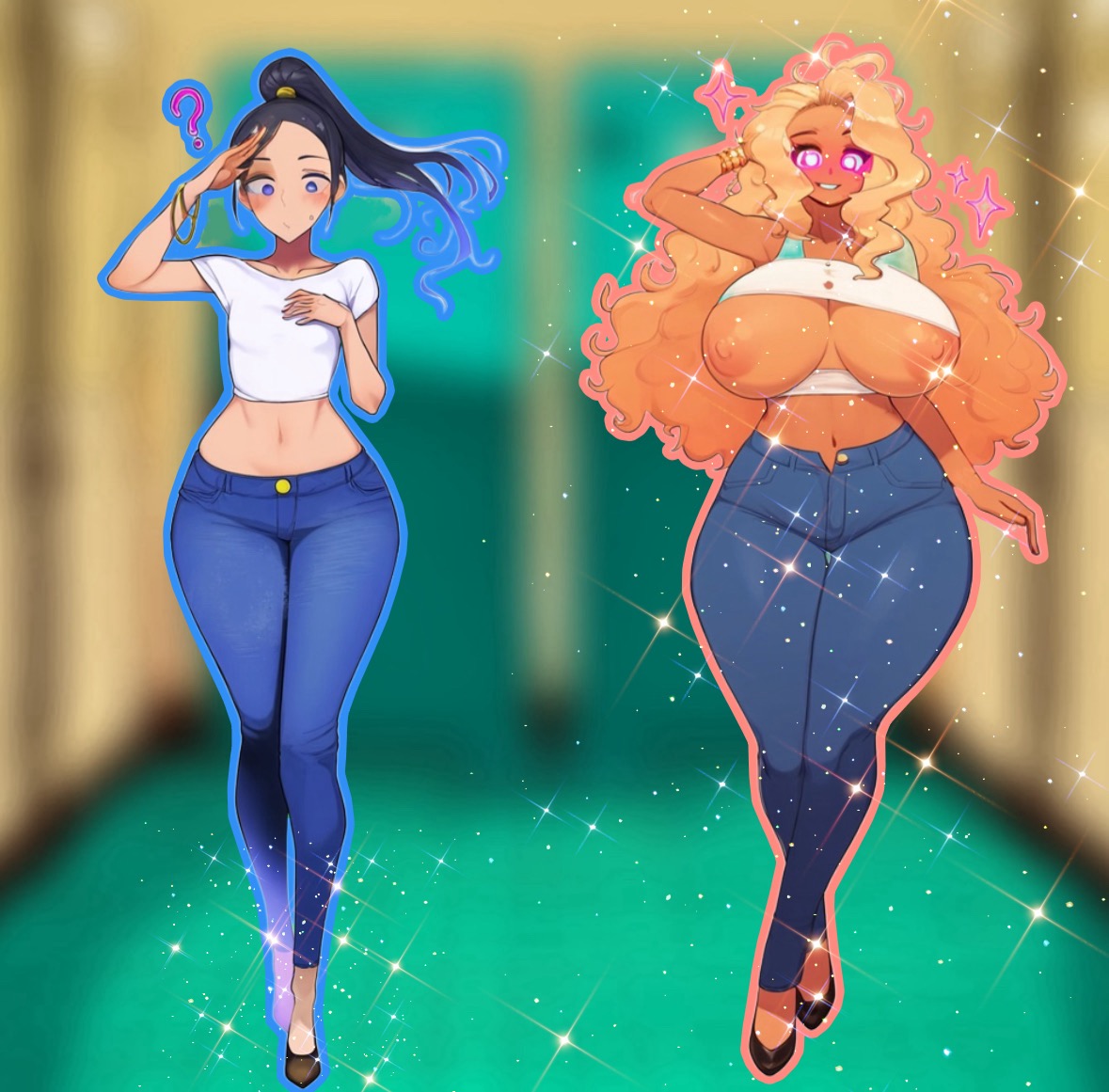 ai generated, ass, ass expansion, bimbo, bimbo body, bimbofication, bimbofied, breast expansion, breast growth, breast growth (enlargement), breasts, eye color change, female, hair color change, hair growth, huge ass, huge breasts, lip expansion, skin color change, story at source, thick thighs, thigh expansion, transformation, wide hips