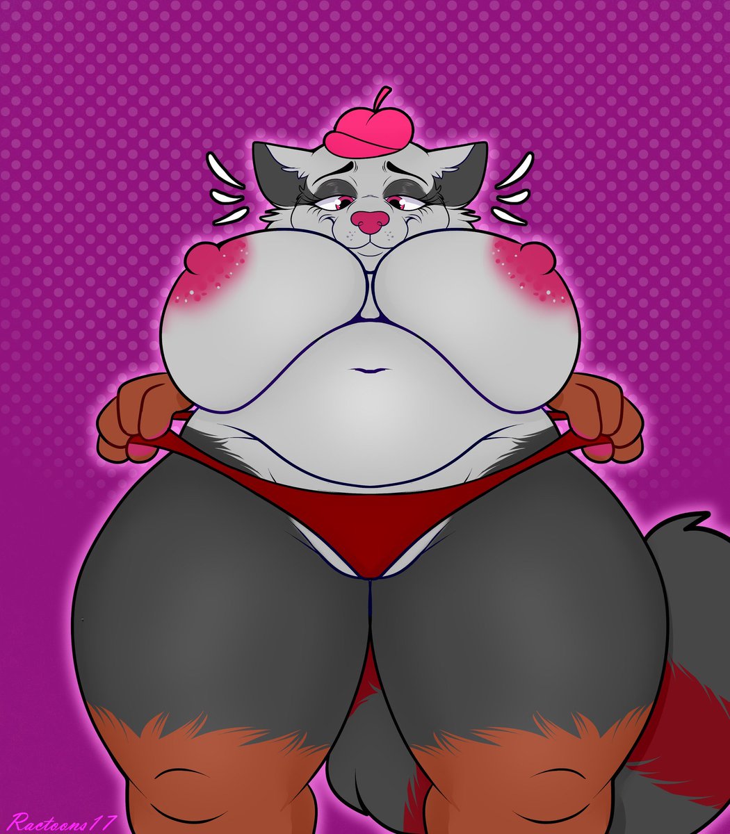 breasts breasts breasts_out chubby chubby_female female_only female_version holding_underwear large_breasts looking_down raccoon raccoon_dog ractoons raven_valentine_rose rule_63 tanuki thick_thighs thong underwear