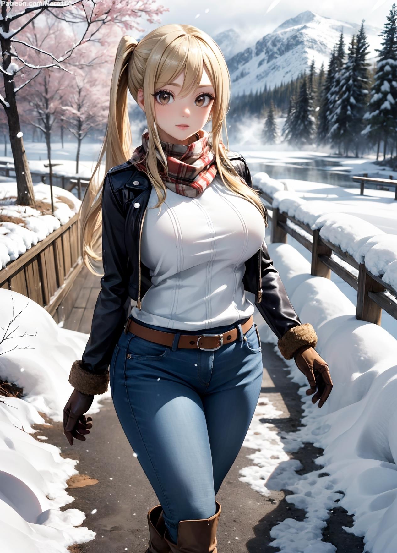 1girls 2d ai_generated ass athletic athletic_female bare_shoulders belly belt big_breasts blonde_hair breasts_bigger_than_head brown_eyes chest curvy curvy_figure cute cute_face detailed eyelashes eyeshadow fairy_tail female female_only fit fit_female focus fully_clothed gloves high_boots high_quality huge_breasts jacket jeans large_breasts legs light-skinned_female light_skin lips lipstick looking_at_viewer lucy_heartfilia makeup mascara nero100 pale-skinned_female pale_skin posing pussy scarf seductive seductive_look stable_diffusion sweater tagme thighs walking winter yellow_hair