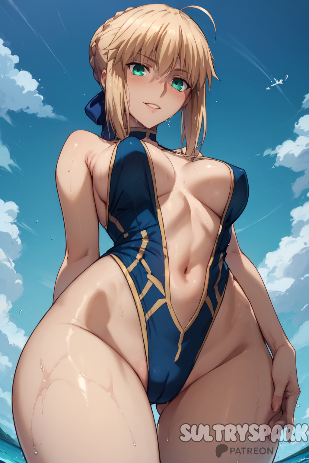 1female 1females 1girls 1woman ai_generated artist_name artoria_pendragon artoria_pendragon_(saber) beach big_breasts big_chest bikini blonde_female blonde_hair blonde_hair_female breasts cameltoe character chest fate/stay_night fate_(series) female futarush green_eyes large_breasts large_chest one-piece one-piece_swimsuit outdoor outdoors patreon patreon_username sultryspark video_game video_games