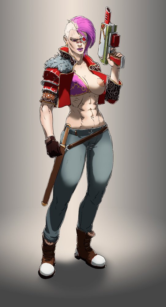 1girls big_breasts female nipple_piercing nipples pink_hair punk wahafagart warhammer_(franchise) warhammer_40k