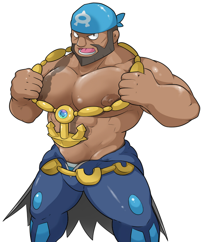 archie_(pokemon) balls bara beard bulge facial_hair flaccid headkerchief maldu male male_only muscles muscular nintendo penis pokemon shirtless solo solo_male team_aqua