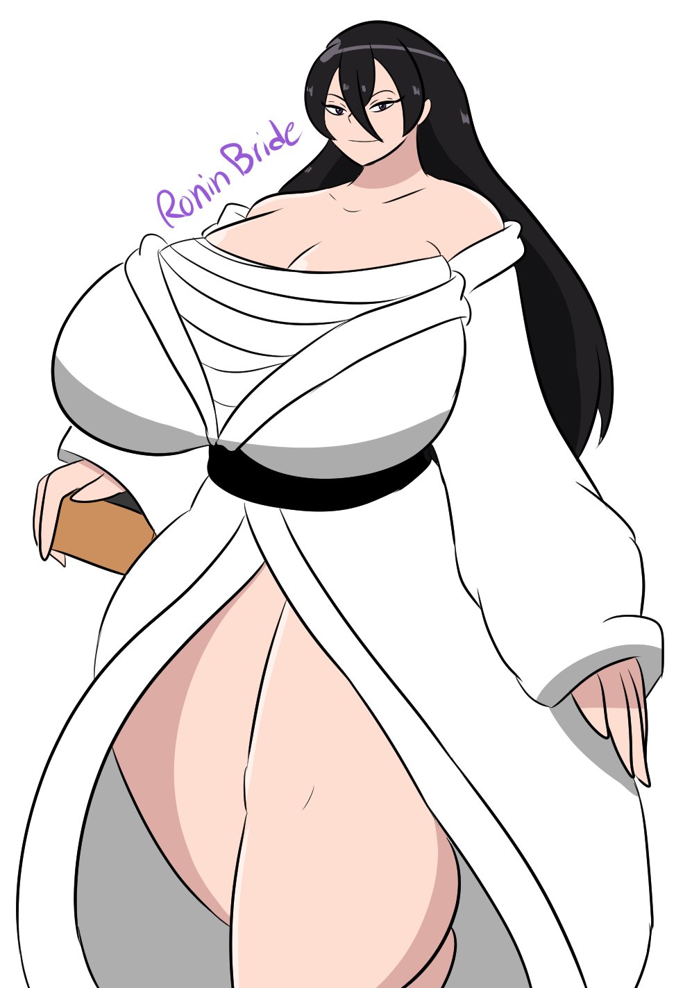 asian asian_clothing asian_female black_hair breasts_bigger_than_head cleavage exposed_legs exposed_shoulders hourglass_figure igphhangout japanese japanese_clothes japanese_female kimono massive_breasts massive_thighs ronin_bride_(yinseiryu) small_waist yinseiryu