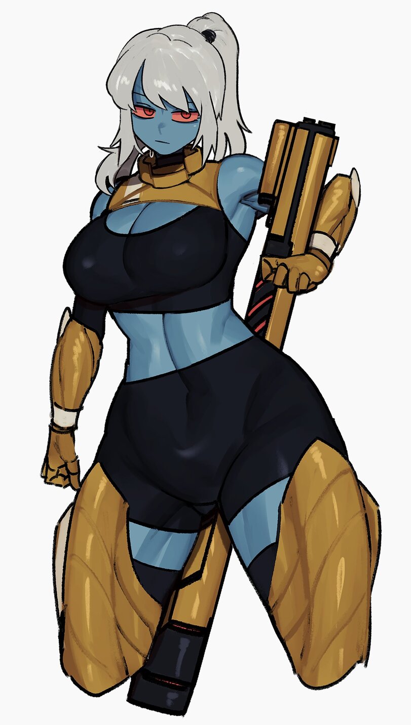 1girls alien alien_girl artist_request blue_skin female female_only gun solo solo_female tagme_(artist) tau warhammer_(franchise) warhammer_40k