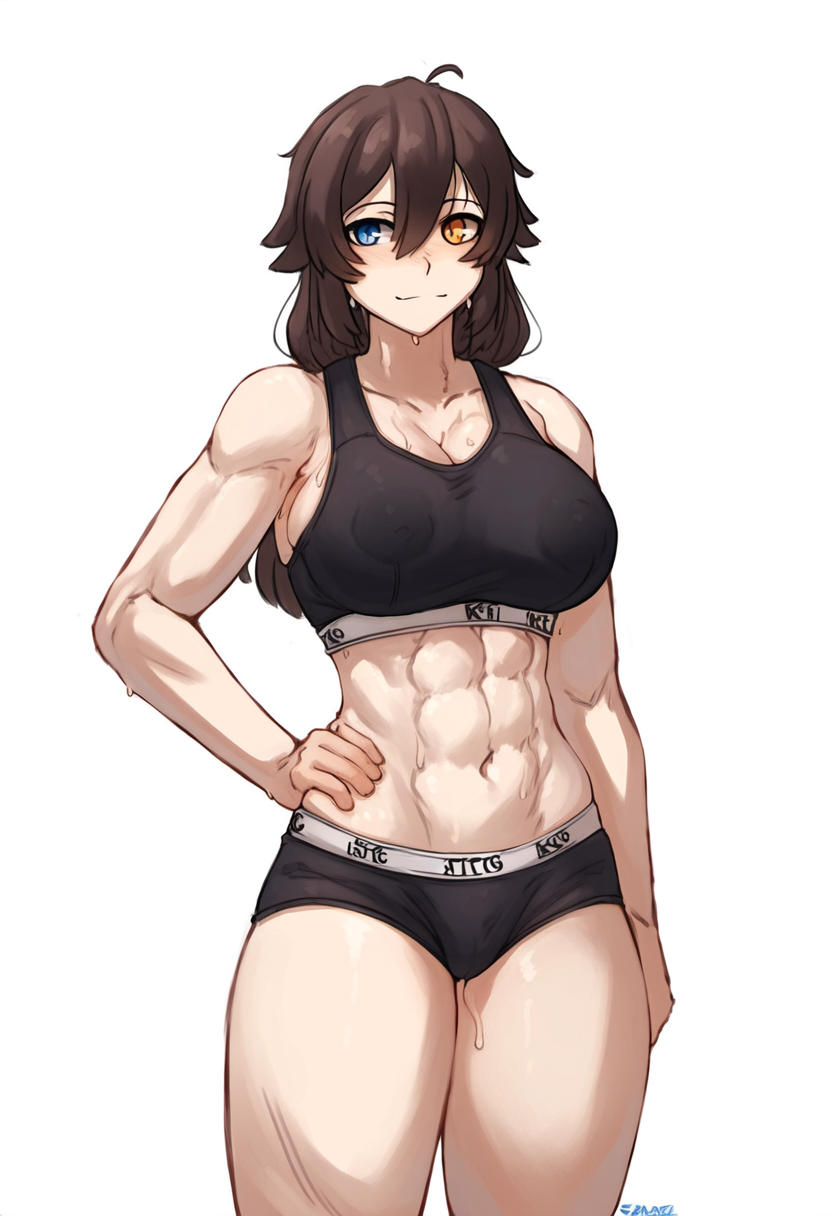 ai_generated areolae_visible_through_clothing hismajestyii nipples_visible_through_bra nipples_visible_through_clothing novelai panties pussy_visible_through_clothes pussy_visible_through_panties seiko_tanaka_(hismajestyii) sports_bra sportswear underwear