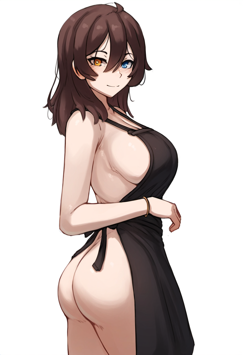 abs ai_generated apron apron_only cleavage hismajestyii nearly_nude novelai original seiko_tanaka_(hismajestyii) sideboob