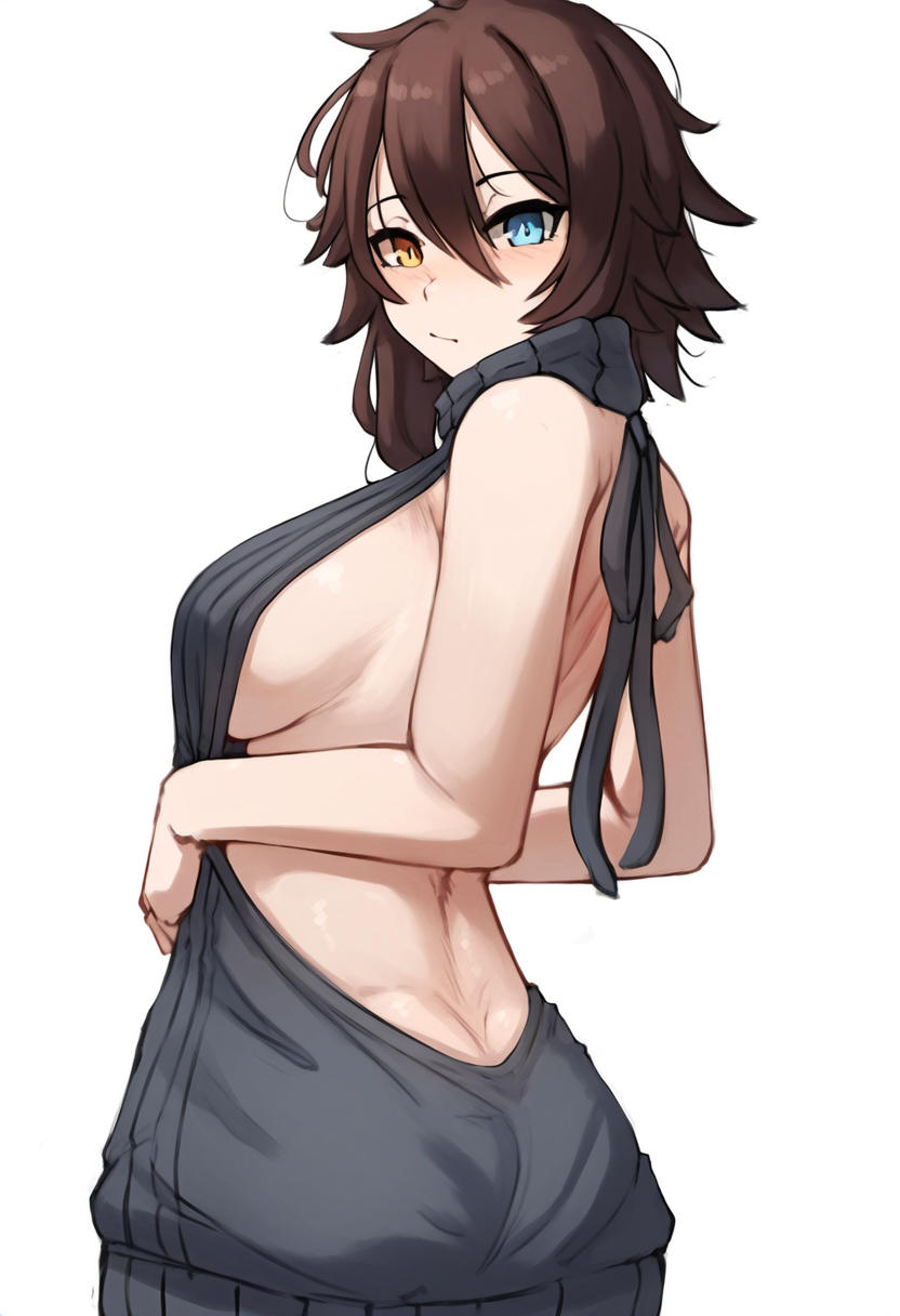 ai_generated back backboob hismajestyii novelai seiko_tanaka_(hismajestyii) sideboob sweater virgin_killer_sweater