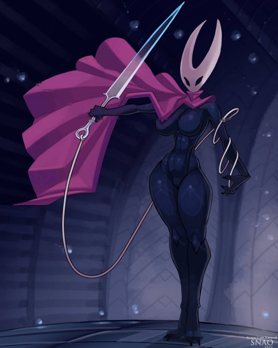 2024 anthro arthropod artist_name biped cape clothing dated detailed_background english_text female hollow_knight hornet_(hollow_knight) melee_weapon nude signature snao solo sword team_cherry text weapon