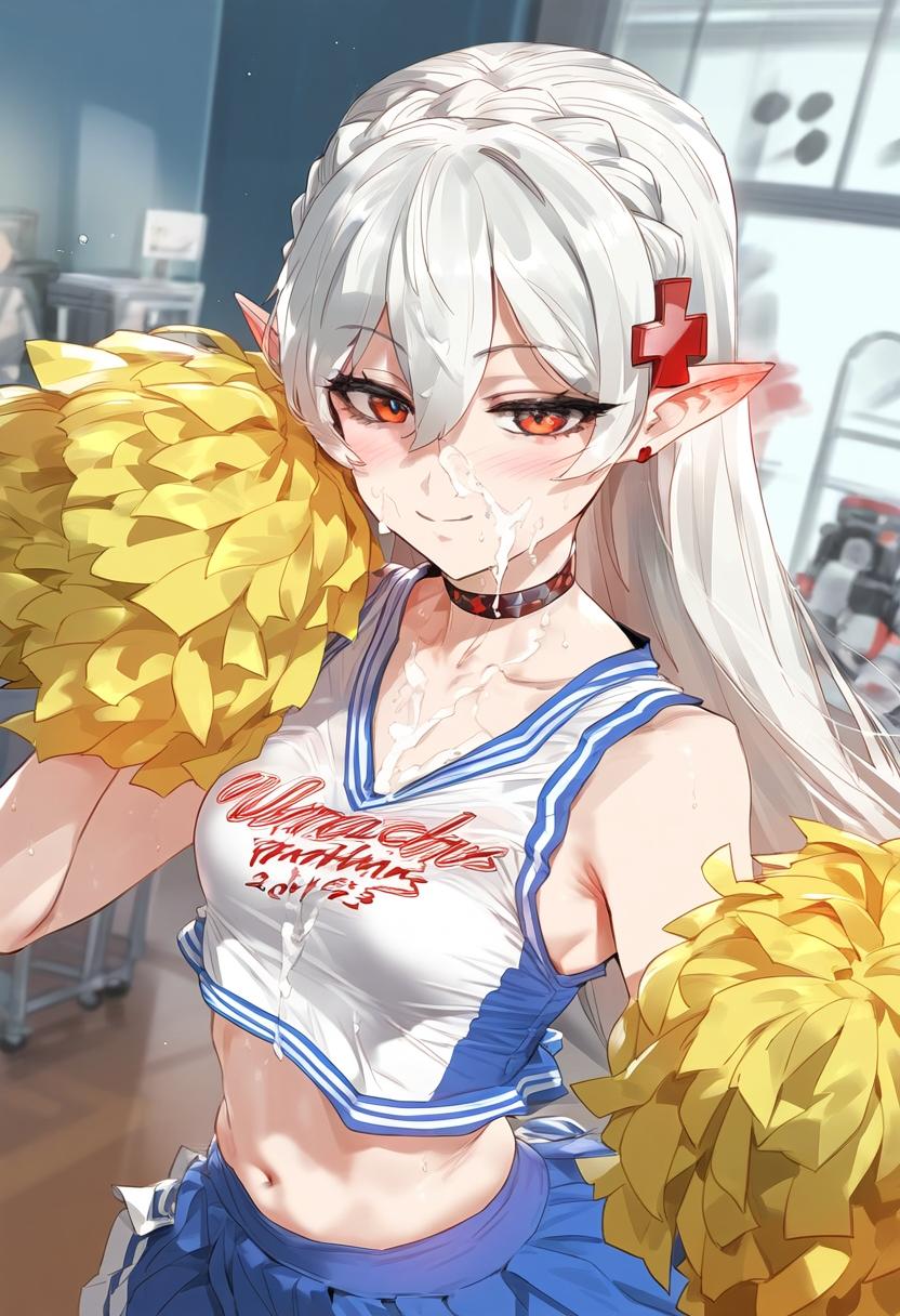 ai_generated cheerleader cum_on_face schoolgirl semen warfarin_(arknights)