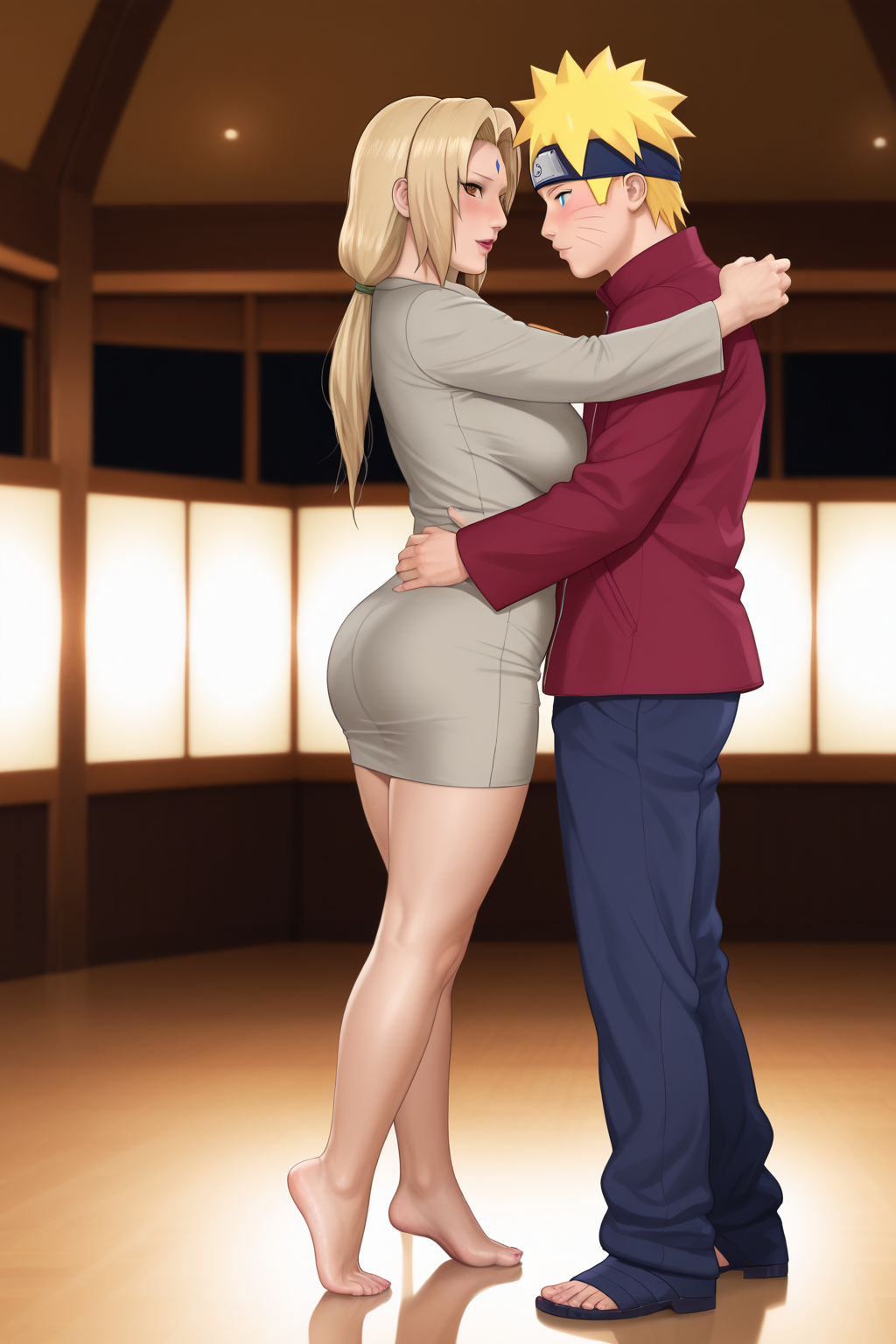 ai_generated couple dancing demo003 hugging minidress mommy naruto older_female standing_on_toes tsunade uzumaki_naruto younger_male