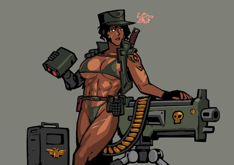 1girls astra_militarum bolter dark_skinned_female female female_only guardswoman_(warhammer_40k) gun imperial_guard imperium_of_man lichen93 scar scars solo solo_female tomboy warhammer_(franchise) warhammer_40k