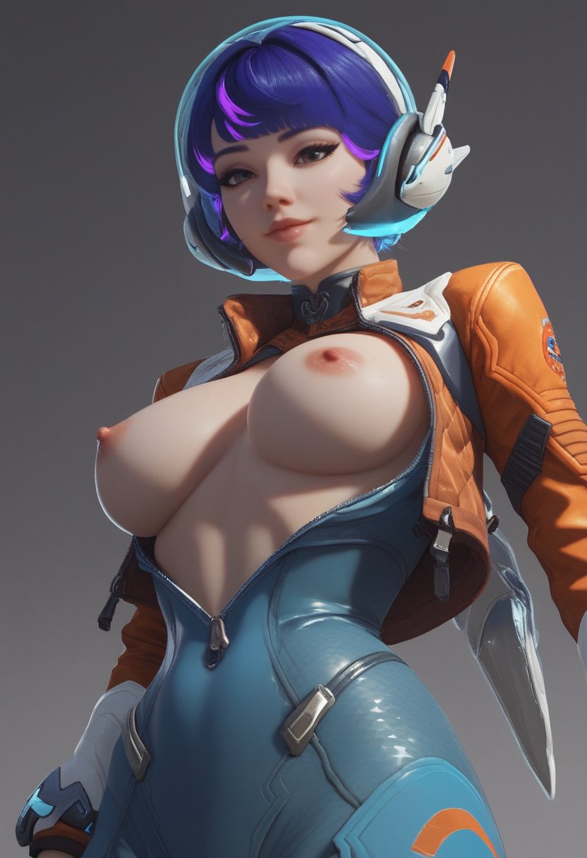 ai_generated areola areolae bangs bodysuit boobies boobs breasts breasts_out duchess_eugene helmet jacket juno_(overwatch) nipples overwatch overwatch_2 purple_hair short_hair stable_diffusion tagme tits unzipped unzipped_bodysuit unzipped_jacket