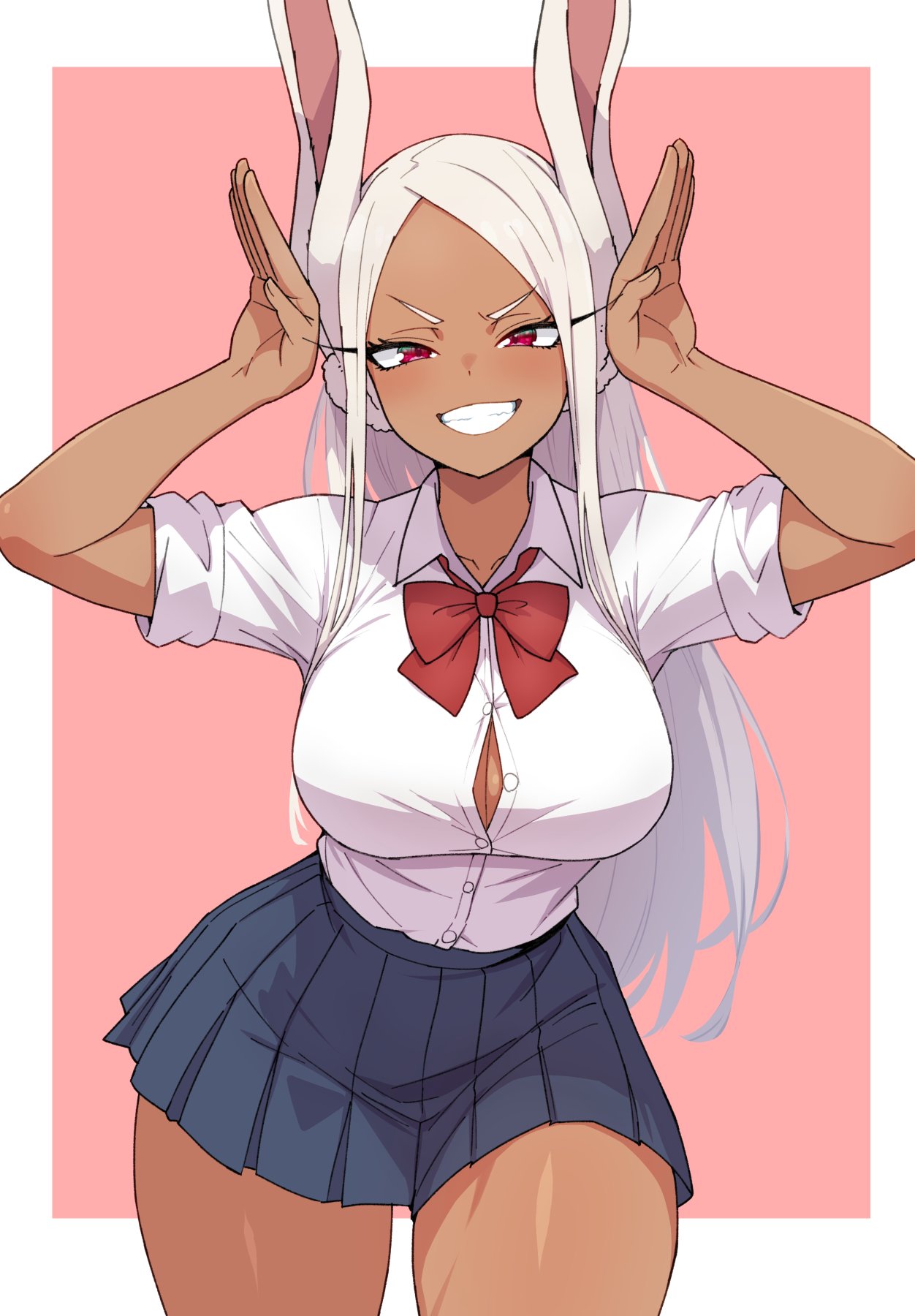 1girls boku_no_hero_academia breasts dark-skinned_female dark_skin female highres kamidan large_breasts miniskirt mirko miruko my_hero_academia rumi_usagiyama skirt solo