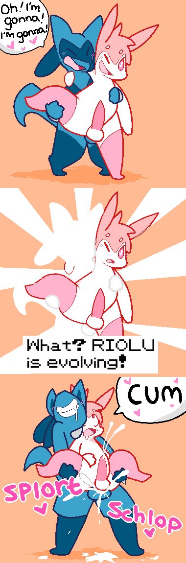 <3_eyes anal anal_sex balls balls_deep blue_fur clenched_teeth closed_eyes cum cum_in_ass cum_inside cum_while_penetrated dialogue drooling eeveelution english_text evolution eye_roll fucked_silly fur hands-free heart leg_grab legs_up looking_pleasured lucario male nintendo one_eye_closed open_mouth orgasm penetration penis pink_fur pokemon pokemon_(species) riolu saliva sex sound_effects stand_and_carry_position standing sylveon teeth text unknown_artist video_games white_fur yaoi