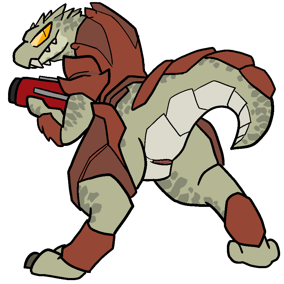 alien animal_genitalia anthro armor claws cloaca fangs female gun pussy quake ranged_weapon reptile scalie solo sorlag teeth trout_(artist) video_games weapon