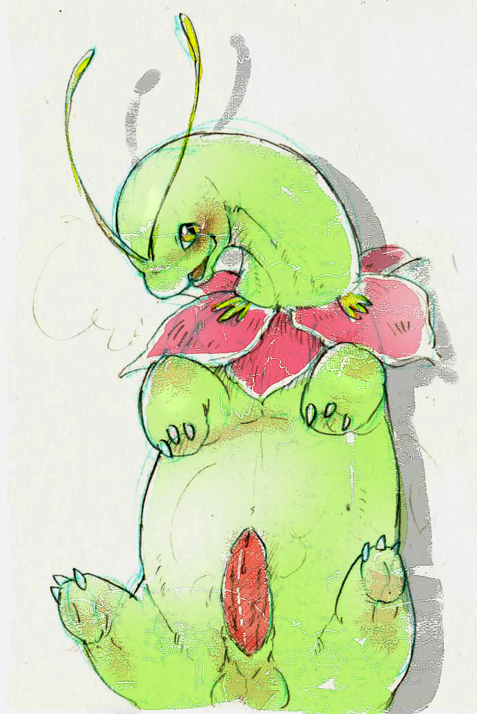 animal_genitalia balls denmoko edit erection feral male male_only meganium nintendo penis pokémon_(species) pokemon sheath smile solo uncensored video_games