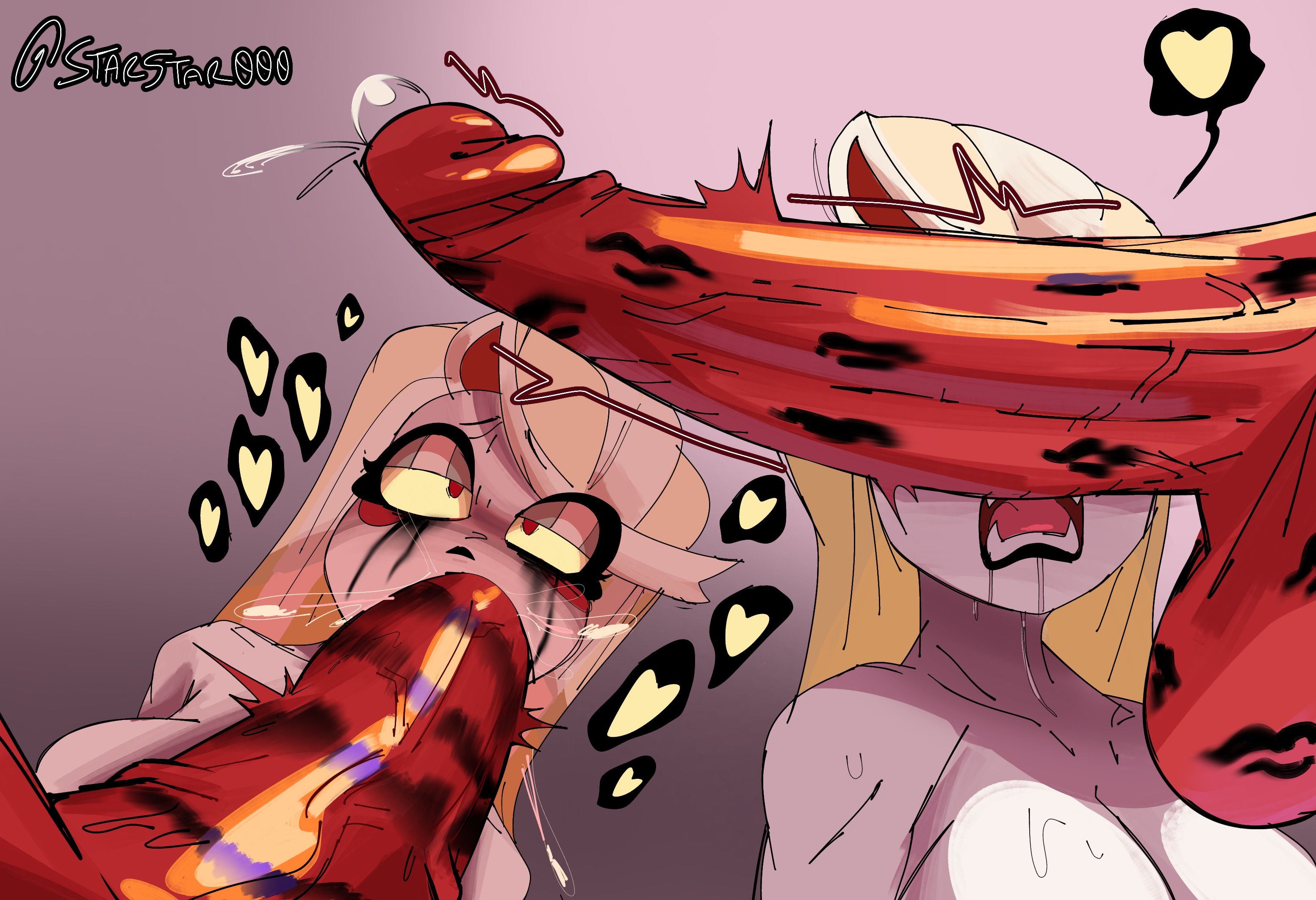 1futa, 1girls, 2d, 2d (artwork), 2d artwork, amazon prime, background, balls, ballsack, big balls, big breasts, big cock, big dick, big penis, big testicles, blowjob, blush, blush stickers, blushing female, boner, breasts, charlie morningstar (hazbin hotel), cock, cock on face, color, colored, commission, crying, dick, dick on face, digital art, digital drawing (artwork), digital media, digital media (artwork), erect, erect cock, erect dick, erect penis, erection, eyebrows, eyelashes, eyes, fangs, fellatio, female, female penetrated, foreskin, futa on female, futa/female, futadom, futanari, hair, hair over one eye, half-closed eyes, hazbin hotel, heart, hearts around head, hellaverse, huge balls, huge cock, huge testicles, intersex, intersex penetrating, kiss mark, lips, lipstick, lipstick mark, lipstick on cock, lipstick on dick, lipstick on penis, long cock, long dick, long hair, long penis, makeup, mascara, mascara tears, naked, naked female, naked futa, no clothes, no clothing, nude, nude female, nude futa, oc, oral, oral sex, original, original character, partial futa, penis, penis on face, pleasure, pleasure face, pleasured, pleasured face, pleasured female, pleasured futa, precum, precum bubble, red body, red eyes, red skin, red-skinned futa, running mascara, runny makeup, runny mascara, saliva, saliva drip, saliva on tongue, saliva string, saliva trail, shaded, sharp teeth, simple background, starstar000, sucking, sucking cock, sucking dick, sucking penis, tears, tears of pleasure, teeth, teeth showing, teeth visible, testicles, thick cock, thick dick, thick penis, throat fuck, tongue, two-tone hair, uncircumcised, vein, veins, veiny cock, veiny dick, veiny penis, vivienne medrano, vivziepop, white background, white body, white hair, white skin, white-skinned female, yellow hair, yellow sclera, yuri