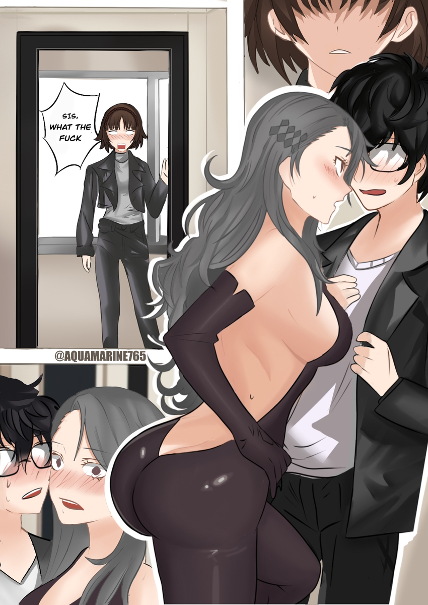 akira kurusu, caught in the act, cucked by sister, cuckquean, joker (persona), makoto niijima, nova 765x, persona, persona 5, ren amamiya, sae niijima, sister, sisters, tagme