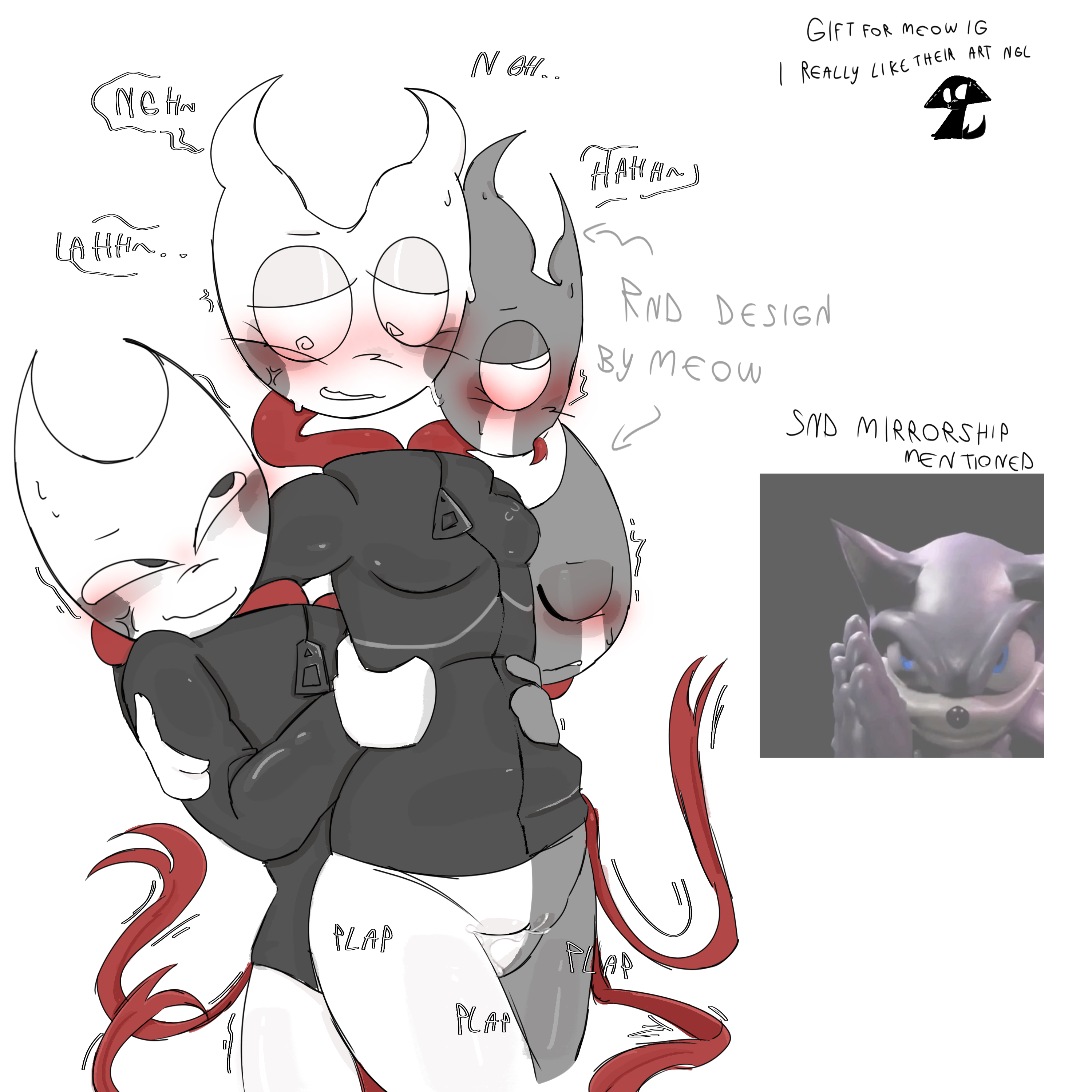 blushing female, blushing male, dandy's block, english text, female, genderswap (mtf), gift art, male, mirrorship, moaning, muscular, muscular female, muscular male, pussy, ribbons, rnd lover, silent n deadly (dandy's block), sweating, vaginal penetration