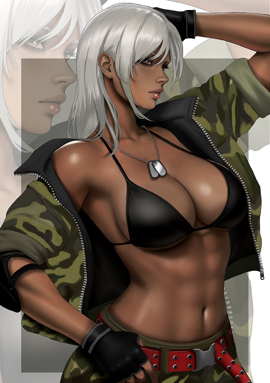 1girls, dark-skinned female, duplicate, female, kittymiya, kttymya, sega, vanessa lewis, virtua fighter, white hair