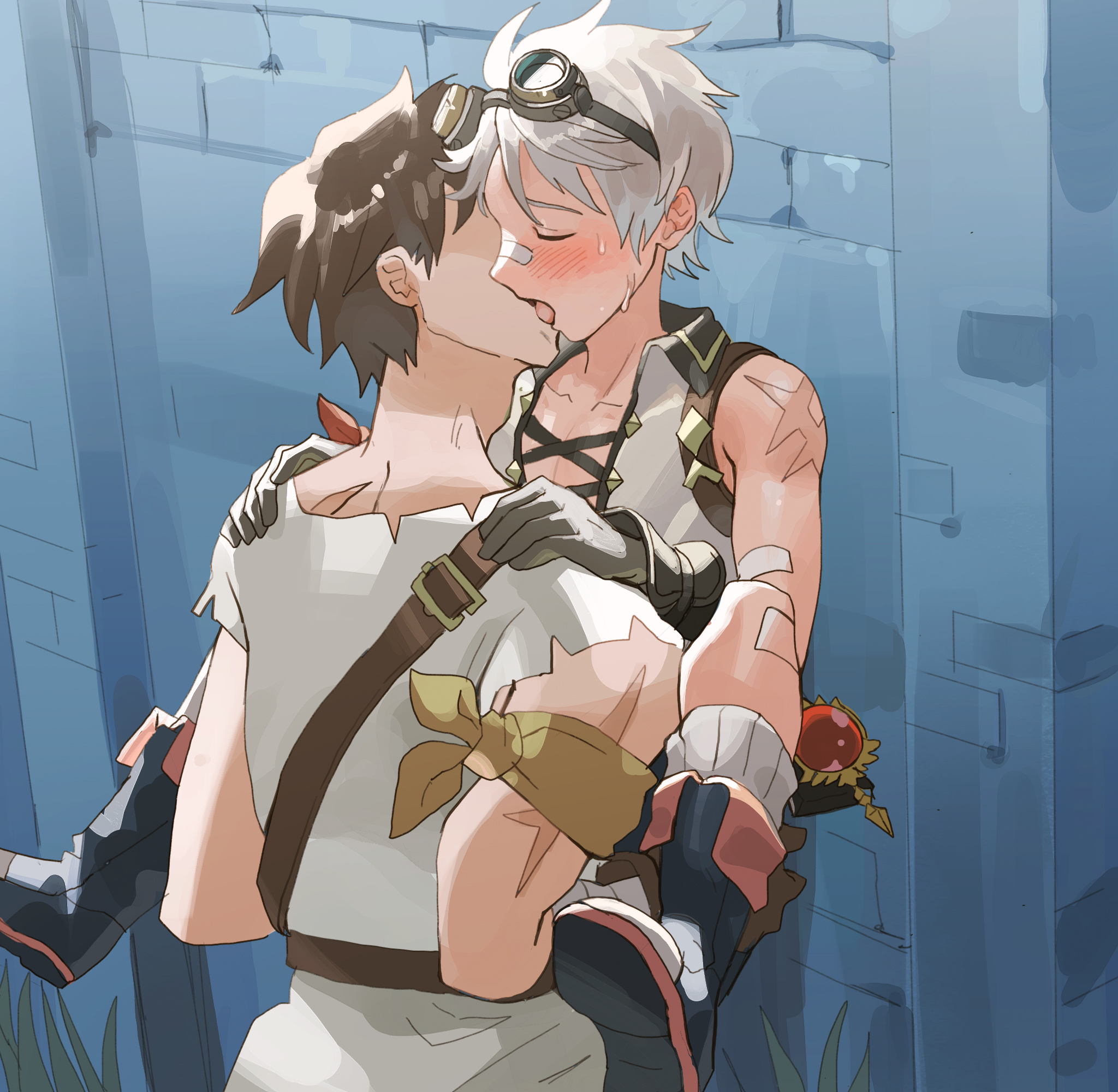 bennett (genshin impact), gay, genshin impact, kissing, npc, npc (genshin impact), size difference