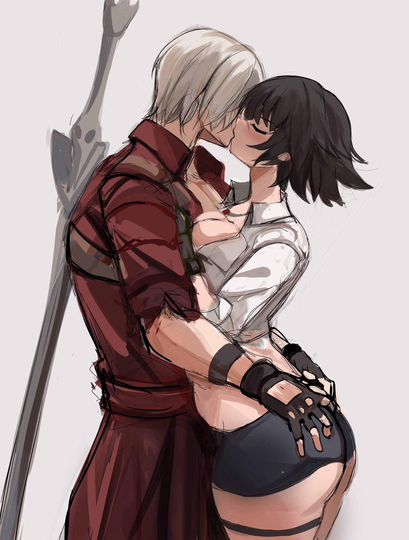 1boy1girl, 1girls, 2d, black hair, dante (devil may cry), devil may cry, devil may cry (series), devil may cry 3, female, lady (devil may cry), male, rakeemspoon, rgsp00n, white hair